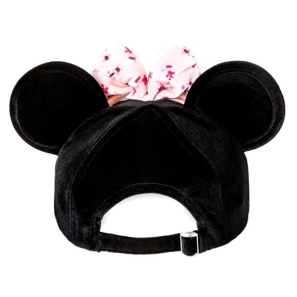 New Minnie Mouse Ears Adult Velvet Adjustable Hat Cap With Pink Floral Bow - Picture 2 of 10